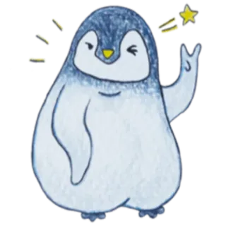 ✌ pingouin, dessin animé, animal, mignon, étoiles, oiseau, clin d'oeil telegram sticker