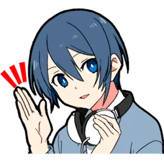 👋 Anime, Manga, pelo azul, auriculares, dibujos animados, personaje telegram sticker