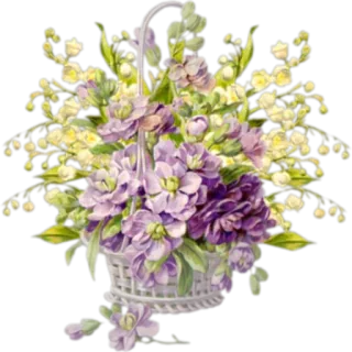 🌺 ดอกไม้, ช่อดอกไม้, ตะกร้า, ลายดอก, ลิลลี่, สีม่วง telegram sticker
