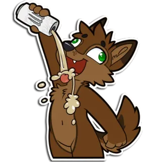 🍺 furry, anthropomorphic, wolf, dog, monster energy, drinking, messy, cartoon, sticker telegram sticker