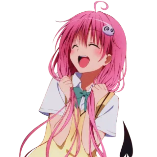 🥰 Anime, Mädchen, pinke Haare, lächelnd telegram sticker