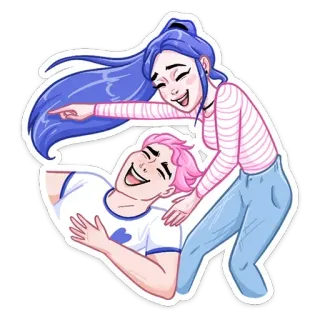 😃 Cartoon, Freunde, Lachen, Paar, Glück, Comicfiguren telegram sticker