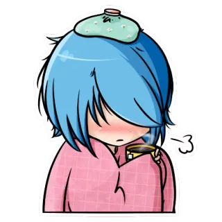 🤒 krank, Krankheit, Tee, Anime, Cartoon, Kopfschmerzen telegram sticker