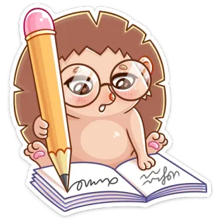 ✍ hedgehog, pencil, notebook, glasses, cute, cartoon whatsapp sticker