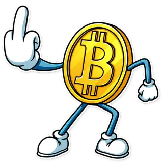 🖕 Bitcoin, criptovaluta, dito medio, offensivo, cartone animato, soldi telegram sticker