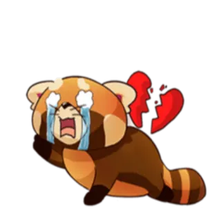 💔 panda merah, menangis, patah hati, sedih, emosional, kartun, hati yang patah telegram sticker