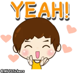 👍 YEAH! 惊叹, 开心, 欢呼, 热情, 卡通, 男孩, 庆祝 telegram sticker