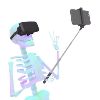 🤳 scheletro, VR, dito medio, selfie, tecnologia whatsapp sticker