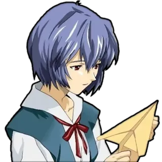😌 Rei Ayanami Neon Genesis Evangelion Anime, Rei Ayanami, Evangelion, Avion en papier, Triste, Fille telegram sticker