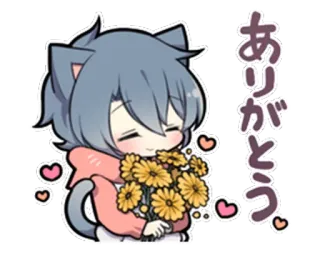 ☺️ ありがとう Anime, Oreilles de chat, Fleurs, Merci, Kawaii whatsapp sticker
