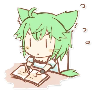 ✍ Anime, Kawaii, Słodkie, Kocica, Pisanie, Nauka, Chibi telegram sticker