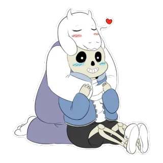 😊 Sans Undertale monstre, câlin, amour, coeur, jeu vidéo, Toriel telegram sticker