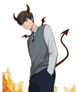 😈 anime, devil, horns, cute, male, cartoon, fire, wings whatsapp sticker