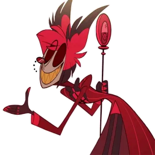 👋 Alastor Hazbin Hotel iblis, radio, tongkat, merah, senyum telegram sticker