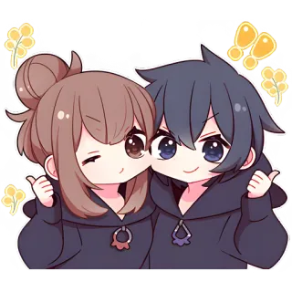 🔝 Anime, Koppel, Kawaii, Schattig, Vrienden, Chibi telegram sticker
