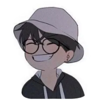 😁 kartun, kacamata, bucket hat, tersenyum, gaya anime telegram sticker