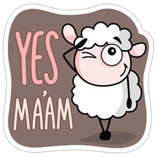 😊 YES MA'AM sheep, animal, yes ma'am, cartoon, sticker, cute, nod whatsapp sticker