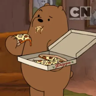 🍑 Grizz We Bare Bears мультфильм, медведь, пицца, еда, ест, Cartoon Network whatsapp sticker