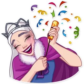 🎉 mulher, rainha, confete, celebração, festa, feliz, alegria, princesa telegram sticker