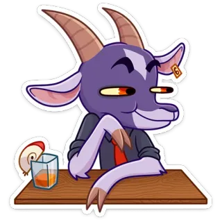 ☺️ goat, animal, cartoon, drinking, cocktail, suit, tie, smirking telegram sticker