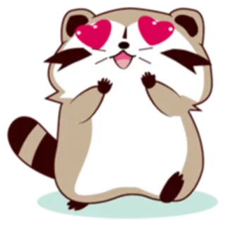 😍 mapache, animal, dibujos animados, lindo, amor, ojos de corazón, feliz, kawaii whatsapp sticker