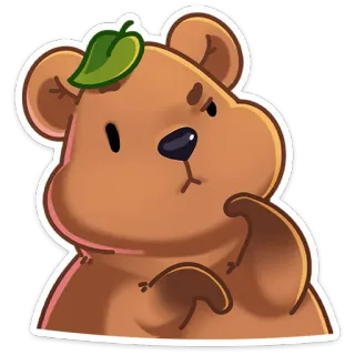 🤔 Bär, Tier, süß, Cartoon, Blatt, denkend, braun whatsapp sticker