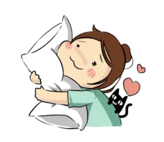😋 abbraccio, cuscino, cartone animato, gatto, cuore, amore, carino, sonno whatsapp sticker