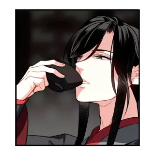 🍷 Anime, Trinken, Mann, Schwarze Haare, Tasse telegram sticker
