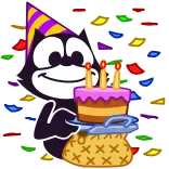🥳 Felix the Cat Félix o Gato, gato, aniversário, festa, bolo, confete whatsapp sticker