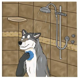 🚿 Lobo, Ducha, Furry, Antropomórfico, Limpieza, Higiene whatsapp sticker