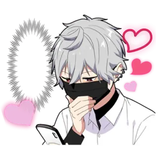 🎩 anime, manga, masked, phone, hearts, illustration, sticker, cartoon telegram sticker
