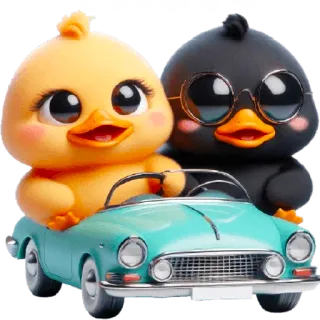 🚗 patitos, dibujos animados, lindo, coche, ilustración, animal telegram sticker