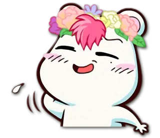 😅 lindo, corona de flores, feliz, dibujos animados, kawaii, pegatina whatsapp sticker