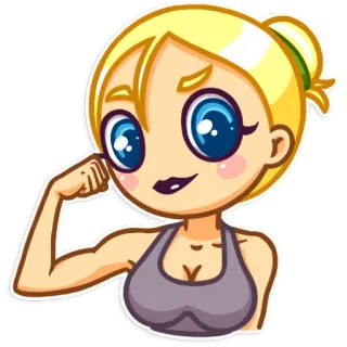 💪 woman, strong, muscles, fitness, cartoon, gym telegram sticker