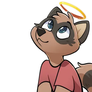 😇 guaxinim, desenho animado, animal, auréola, fofo, anjo telegram sticker