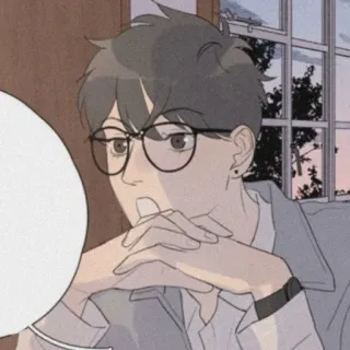🧸 Animé, Dessin animé, Homme, Lunettes, Réflexion, Bulle de dialogue telegram sticker