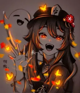 ✨ Hu Tao Genshin Impact 胡桃. アニメ, 原神, 胡桃, 幽霊, ゲーム, 女の子, キャラクター telegram sticker
