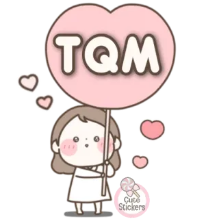 👧 TQM Dessin animé, Fille, Coeurs, Mignon, Rose telegram sticker