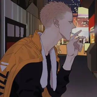 🦊 Anime, Fumando, Cigarrillo, Personaje, Pelo Amarillo, Retrato telegram sticker