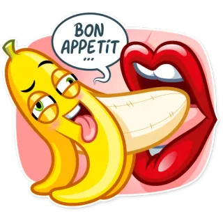 😜 BON APPETIT banana, lábios, comendo, comida, desenho animado, expressão, boca telegram sticker