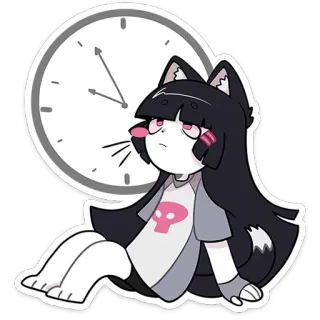 🕘 gatta, anime, manga, carino, teschio, orologio, stanco, cartone animato whatsapp sticker