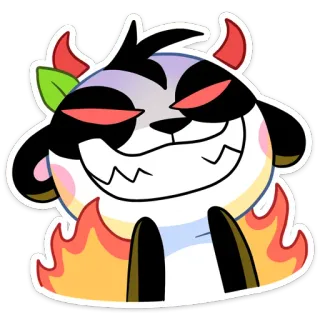 😡 Panda, Diable, Dessin animé, Animal, Cornes, Feu, En colère, Sourire narquois telegram sticker