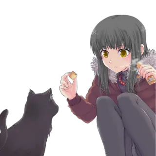 😺 Anime, Fille, Chat, Animal de compagnie, Mignon, Kawaii, Manga telegram sticker