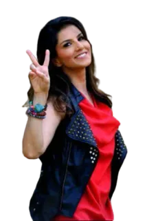 ✌ Sunny Leone Schauspielerin, Frau, lächelnd, Friedenszeichen, Model whatsapp sticker