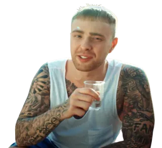 😘 uomo, tatuaggio, bevanda, bicchiere, canottiera telegram sticker