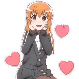 ❤️ fille anime, cheveux orange, coeurs, mignon, dessin animé, animé, autocollant telegram sticker