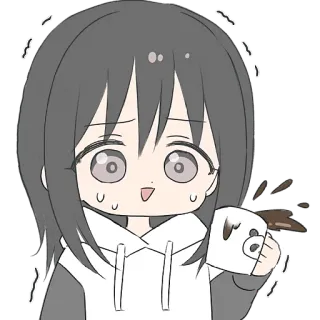 ☕️ fille anime, café renversé, kawaii, mignon, gêné, nerveux, chibi telegram sticker