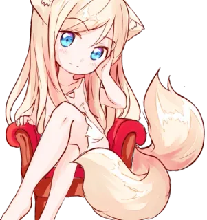 😉 Anime, Fille, Oreilles de chat, Queue de renard, Dessin animé whatsapp sticker
