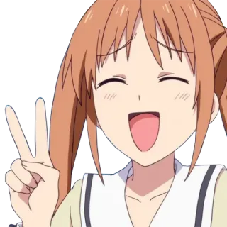 👩 anime, menina, desenho animado, sinal de paz telegram sticker