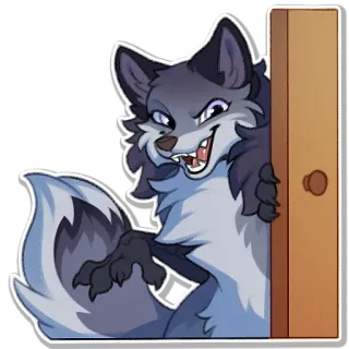 🤩 wolf, door, cartoon, animal, furry telegram sticker